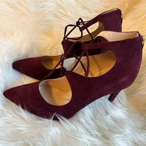 NWOT- MARC FISHER Burgundy Wine Strappy Tie Heels Sz11